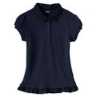 Girls 4-16 Chaps School Uniform Lace Ruffle Polo, Girl's, Size: 8-10, Blue (navy)