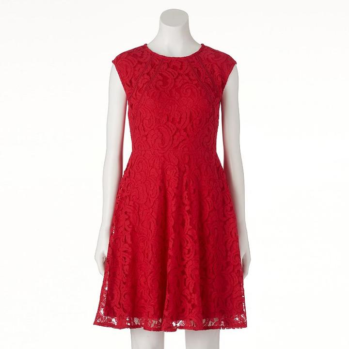 Women's Suite 7 Red Lace Fit & Flare Dress, Size: 6, Brt Red