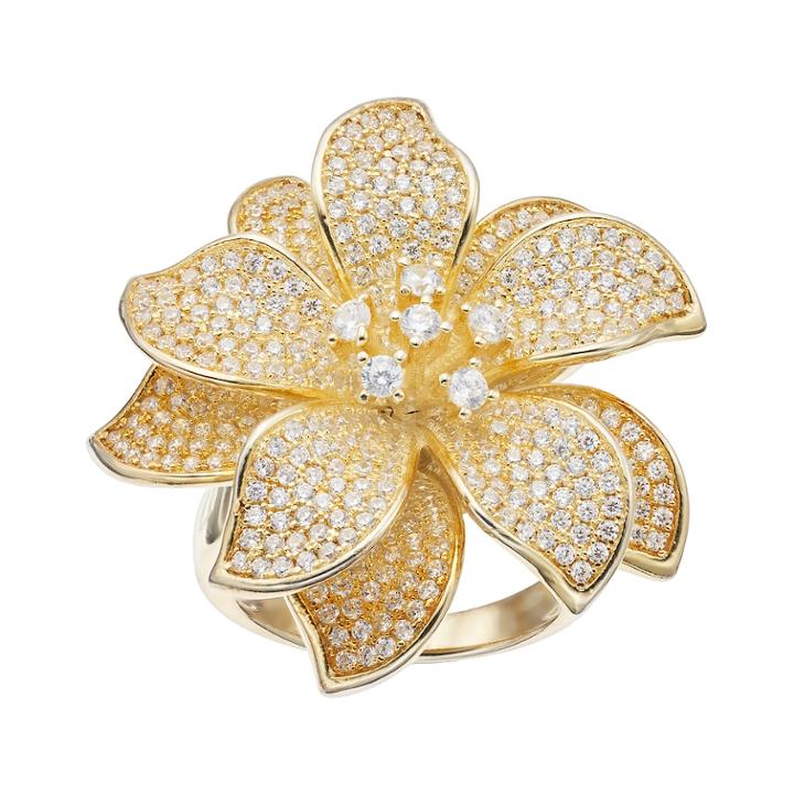 18k Gold Over Silver Cubic Zirconia Flower Ring, Women's, Size: 8, White
