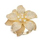18k Gold Over Silver Cubic Zirconia Flower Ring, Women's, Size: 8, White