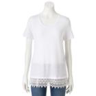 Women's Croft & Barrow&reg; Lace-hem Linen Blend Tee, Size: Xs, White