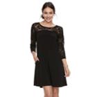 Women's Nina Leonard Sheer Lace Yoke Swing Dress, Size: Medium, Black