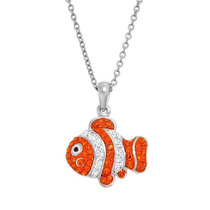 Silver Tone Crystal Fish Pendant Necklace, Women's, Orange