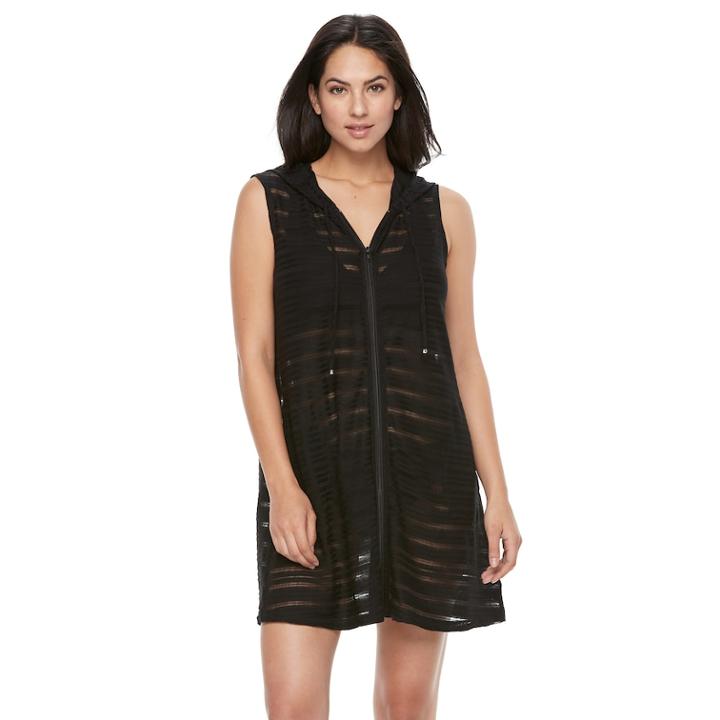 Women's Apt. 9&reg; Shadow Stripe Hooded Swim Cover-up, Size: Small, Oxford