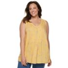 Plus Size Croft & Barrow&reg; Print Pintuck Tank, Women's, Size: 1xl, Drk Yellow