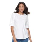 Women's Croft & Barrow&reg; Roll-tab Pique Top, Size: Small, White