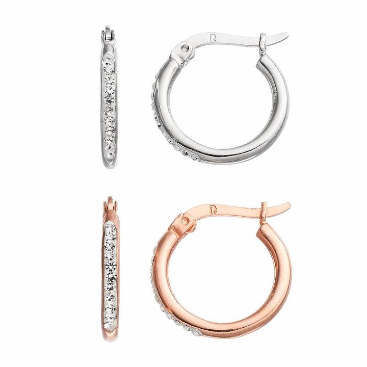 Chrystina Two Tone Crystal Hoop Earring Set, Women's, Pink