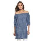 Women's Nina Leonard Printed Off-the-shoulder Dress, Size: Large, Blue Other