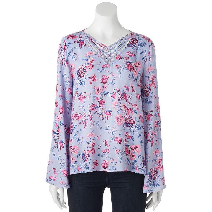 Juniors' Pink Republic Strappy Bell Sleeve Top, Teens, Size: Small, Light Blue