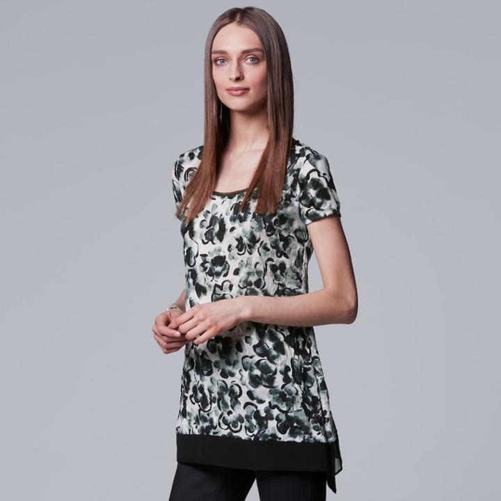 Women's Simply Vera Vera Wang Print Handkerchief-hem Tee, Size: Medium, Natural