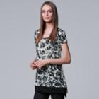 Women's Simply Vera Vera Wang Print Handkerchief-hem Tee, Size: Medium, Natural