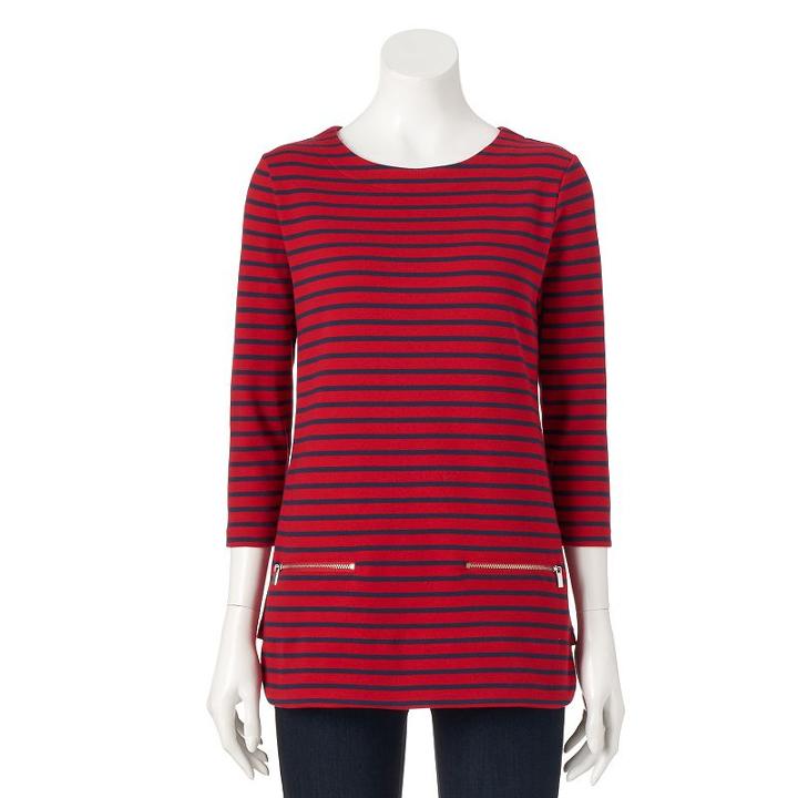 Women's Croft & Barrow&reg; Zippered Crewneck Top, Size: Medium, Med Red