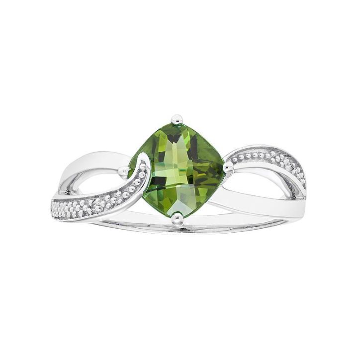 Sterling Silver Peridot & Diamond Accent Cushion Bypass Ring, Women's, Size: 9, Green
