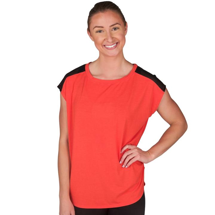 Women's Jockey Sport Illusion Cap Sleeve Tee, Size: Small, Orange Oth