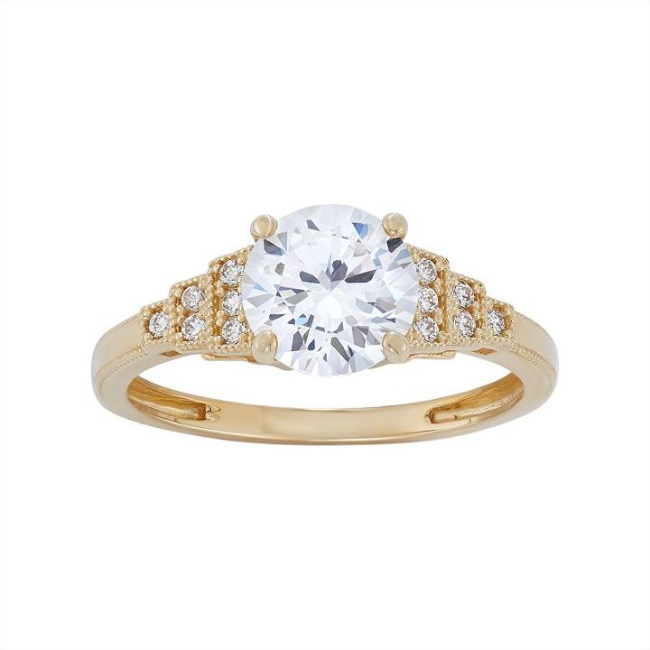 Cubic Zirconia Engagement Ring In 10k Gold, Women's, Size: 10, White