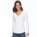 Women's Croft & Barrow&reg; Classic Curved-hem V-neck Tee, Size: Small, White