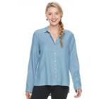 Juniors' So&reg; High-low Chambray Shirt, Girl's, Size: Large, Light Blue