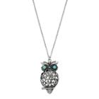Antiqued Puff Owl Long Pendant Necklace, Women's, Silver