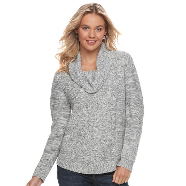 Juniors' It's Our Time Cowlneck Cable-knit Tunic, Teens, Size: Medium, Silver Gray