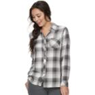 Petite Sonoma Goods For Life&trade; High-low Plaid Shirt, Women's, Size: Xs Petite, Grey (charcoal)
