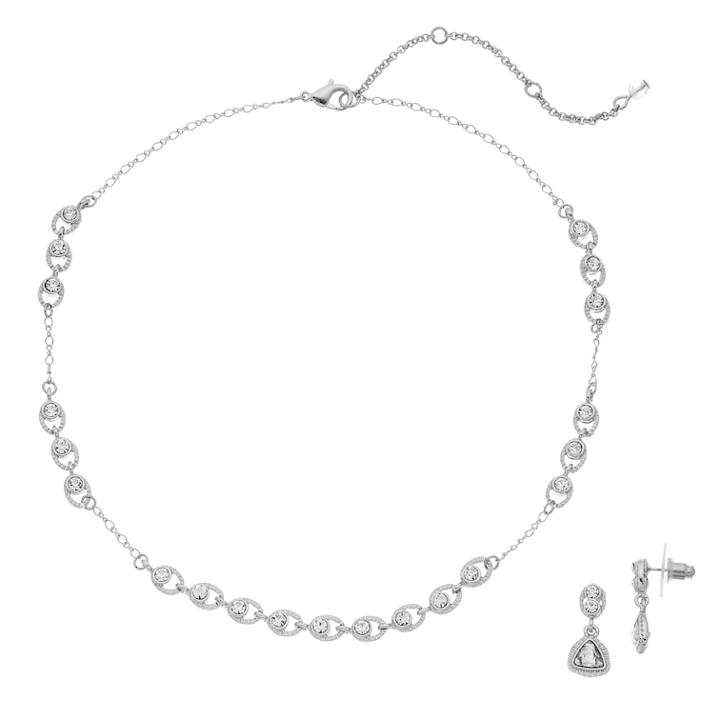 Napier Simulated Crystal Necklace & Drop Earring Set, Women's, Silver