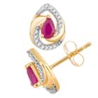 10k Gold Ruby & 1/10 Carat T.w. Diamond Teardrop Stud Earrings, Women's, Red