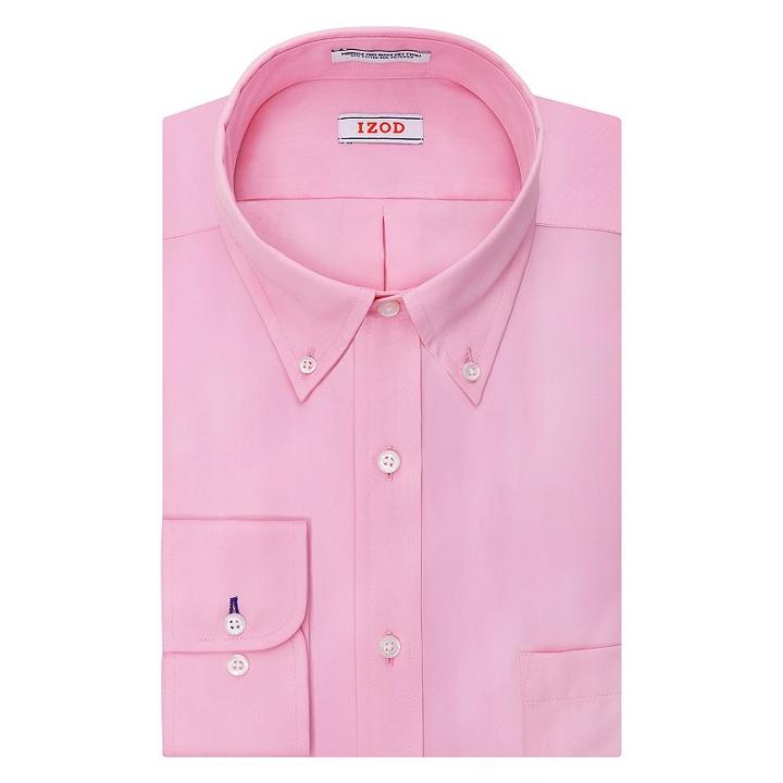 Men's Izod Solid Twill Regular-fit Button-down Collar Dress Shirt, Size: 16-34/35, Pink