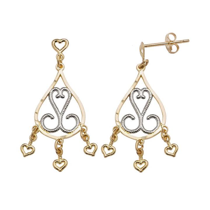10k Gold Two Tone Filigree Teardrop Earrings, Women's, Yellow