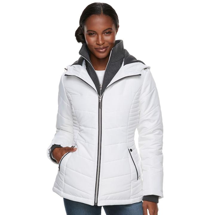 Women's D.e.t.a.i.l.s Hooded Bib Inset Quilted Jacket, Size: Xl, White