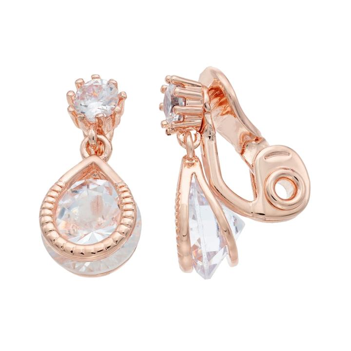 Napier Cubic Zirconia Nickel Free Double Drop Clip-on Earrings, Women's, Pink