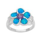 Lab-created Blue Opal & Cubic Zirconia Sterling Silver Flower Ring, Women's, Size: 7, Multicolor