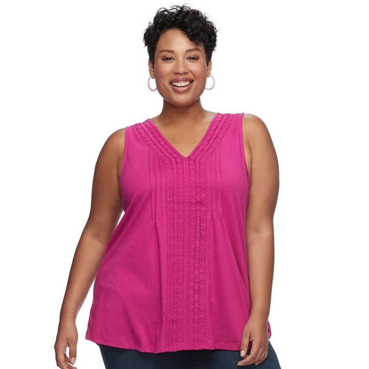 Plus Size Croft & Barrow&reg; Pintuck Crochet-trim Tank, Women's, Size: 3xl, Med Pink