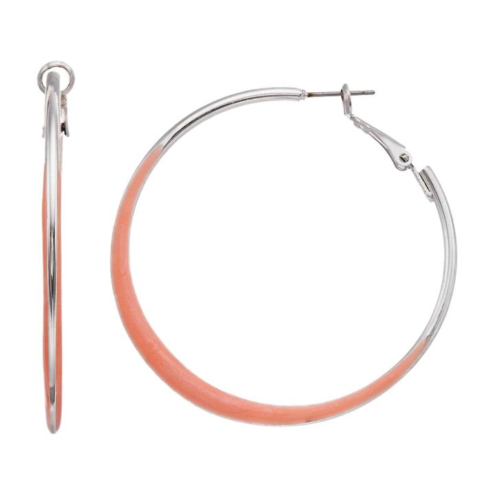 Silver Tone Nickel Free Hoop Earrings, Women's, Pink
