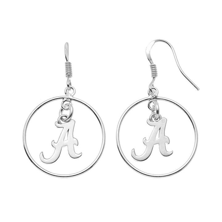 Dayna U Alabama Crimson Tide Sterling Silver Logo Charm Hoop Drop Earrings, Women's, Grey