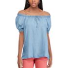 Women's Chaps Off-the-shoulder Chambray Top, Size: Large, Blue