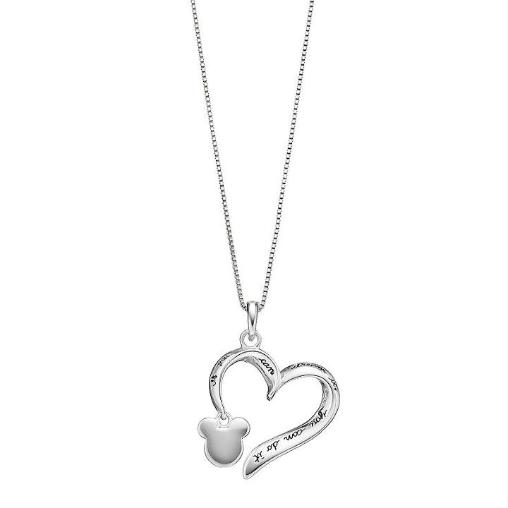 Disney's Mickey Mouse Heart Pendant By Timeless Sterling Silver, Women's, Size: 18