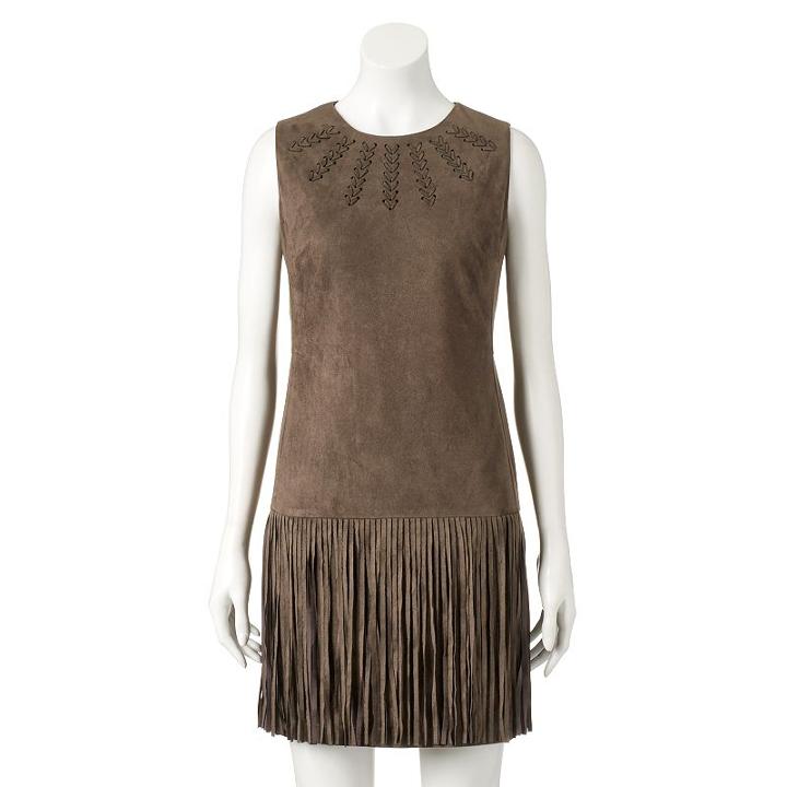 Women's Wdny Black Faux-suede Fringe Dress, Size: Xs, Dark Green