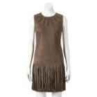 Women's Wdny Black Faux-suede Fringe Dress, Size: Xs, Dark Green