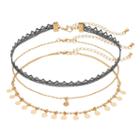 Mudd&reg; Macrame & Beaded Shaky Disc Choker Necklace Set, Women's, Green Oth