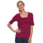 Women's Croft & Barrow&reg; Squareneck Elbow Sleeve Tee, Size: Medium, Dark Pink