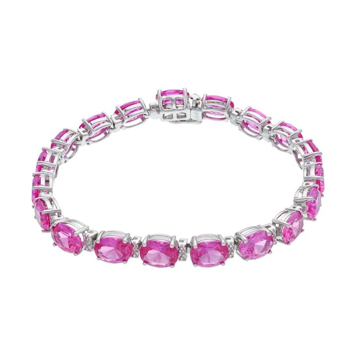 Sterling Silver Lab-created Pink Sapphire & Diamond Accent Bracelet, Women's