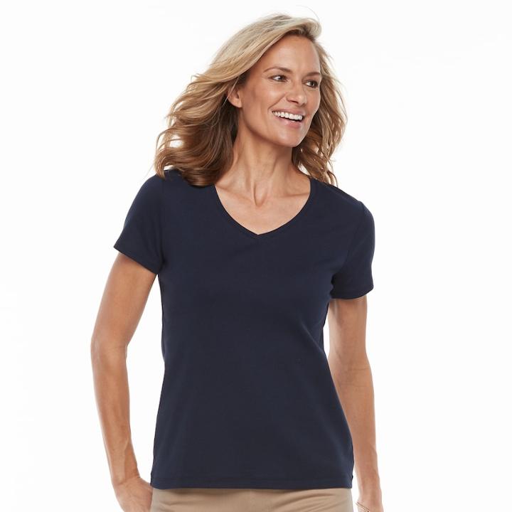 Petite Croft & Barrow&reg; V-neck Tee, Women's, Size: M Petite, Blue