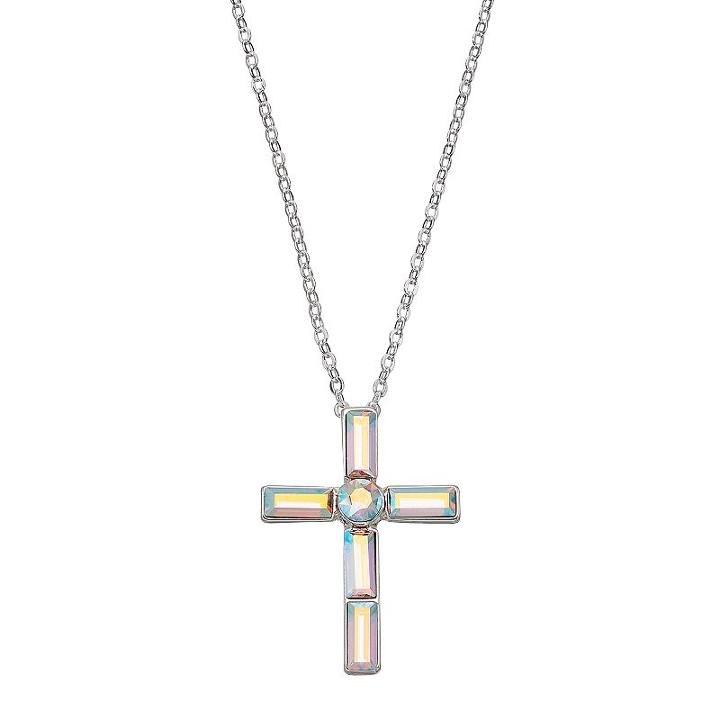 Brilliance Silver Plated Cross Pendant With Swarovski Crystals, Women's, White