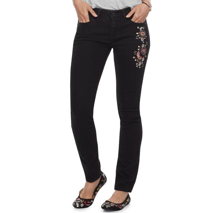 Women's Sonoma Goods For Life&trade; Embroidered Skinny Jeans, Size: 16 Avg/reg, Black