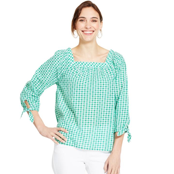 Women's Izod Gingham Peasant Top, Size: Xl, Green