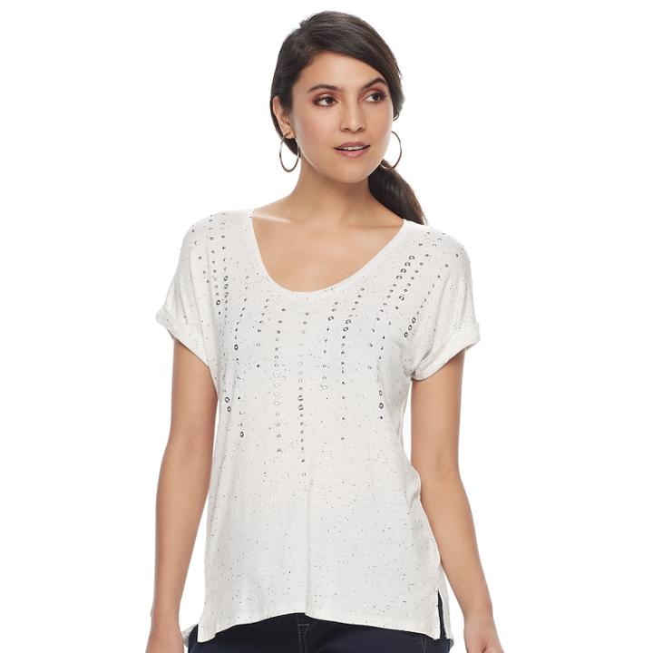 Women's Apt. 9&reg; Embellished Scoopneck Tee, Size: Xl, White