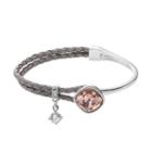 Brilliance Silver Tone & Gray Leather Bracelet With Swarovski Crystals, Women's, Size: 7.25, Pink