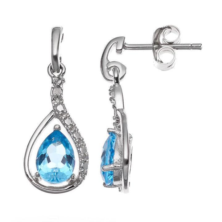 Radiant Gem Blue Topaz Sterling Silver Teardrop Earrings, Women's