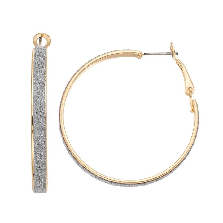 Glitter Hoop Earrings, Women's, Silver Tone