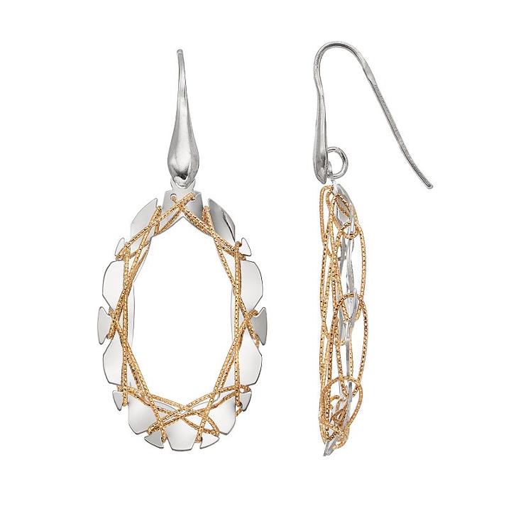 Two Tone Sterling Silver Wire Oval Drop Earrings, Women's